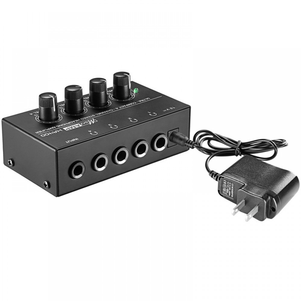 HA400 Ultra-compact 4 Channels Mini Audio Stereo Headphone Amplifier With Power Adapter Black