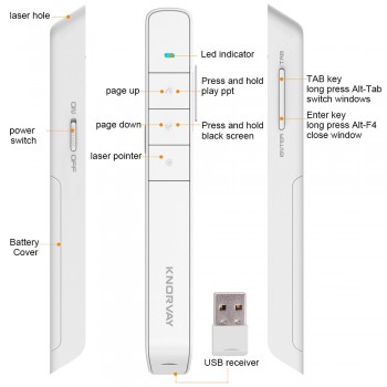 2.4Ghz USB RF Wireless Presenter Handheld Pointer PPT Remote Control with Red Laser Pointer Pen for Power Point Presentation