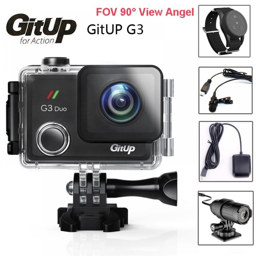 Gitup Git3 G3 Duo Dual Camera Pro Packing 2K HD WiFi Waterproof Action Cam 2.0 LCD Touch Screen 90 Degree with Remote GPS Mic