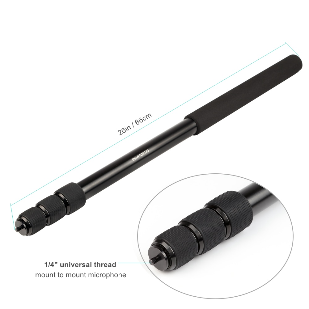 MINIFOCUS 230cm/90in Lightweight Extendable 2in1 Zoom Microphone Boom Pole Camera Monopod Padded Handle Twist Lock 3 Sections