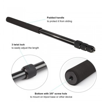 MINIFOCUS 230cm/90in Lightweight Extendable 2in1 Zoom Microphone Boom Pole Camera Monopod Padded Handle Twist Lock 3 Sections