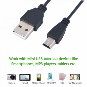 Common 80cm USB 2.0 A Male To Mini 5 Pin B Data Charger Charging Cable Cord Adapter 5TLR Mini USB Adapter for MP3 MP4 Player