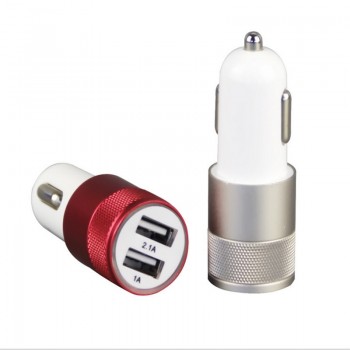 Double USB Car Charger Charging Metal Flat Mobile Phone Universal Charging 2.1V Small Steel Cannon Mini Auto Charger