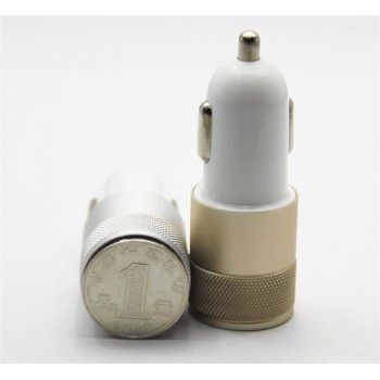 Double USB Car Charger Charging Metal Flat Mobile Phone Universal Charging 2.1V Small Steel Cannon Mini Auto Charger