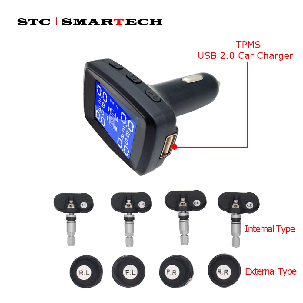 SMARTECH TPMS with Car Charger, Universal Cigarette lighter Digital LCD Display Auto Security Alarm Systems Tyre Pressure