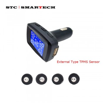 SMARTECH TPMS with Car Charger, Universal Cigarette lighter Digital LCD Display Auto Security Alarm Systems Tyre Pressure