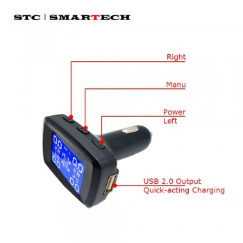 SMARTECH TPMS with Car Charger, Universal Cigarette lighter Digital LCD Display Auto Security Alarm Systems Tyre Pressure