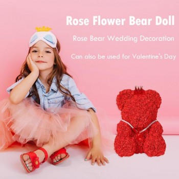 23cm Mothers Day Handmade Artificial Dried Foam Flower Children Girls DIY Toys Rose Bear with Crown