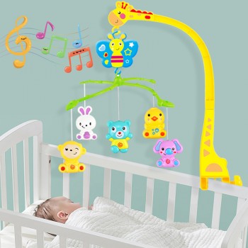 4 in 1Musical Crib Mobile Bed Bell Kawaii Animal Baby Rattle Rotating Bracket Toys Giraffe Holder Wind-up Music Box Gift oyuncak