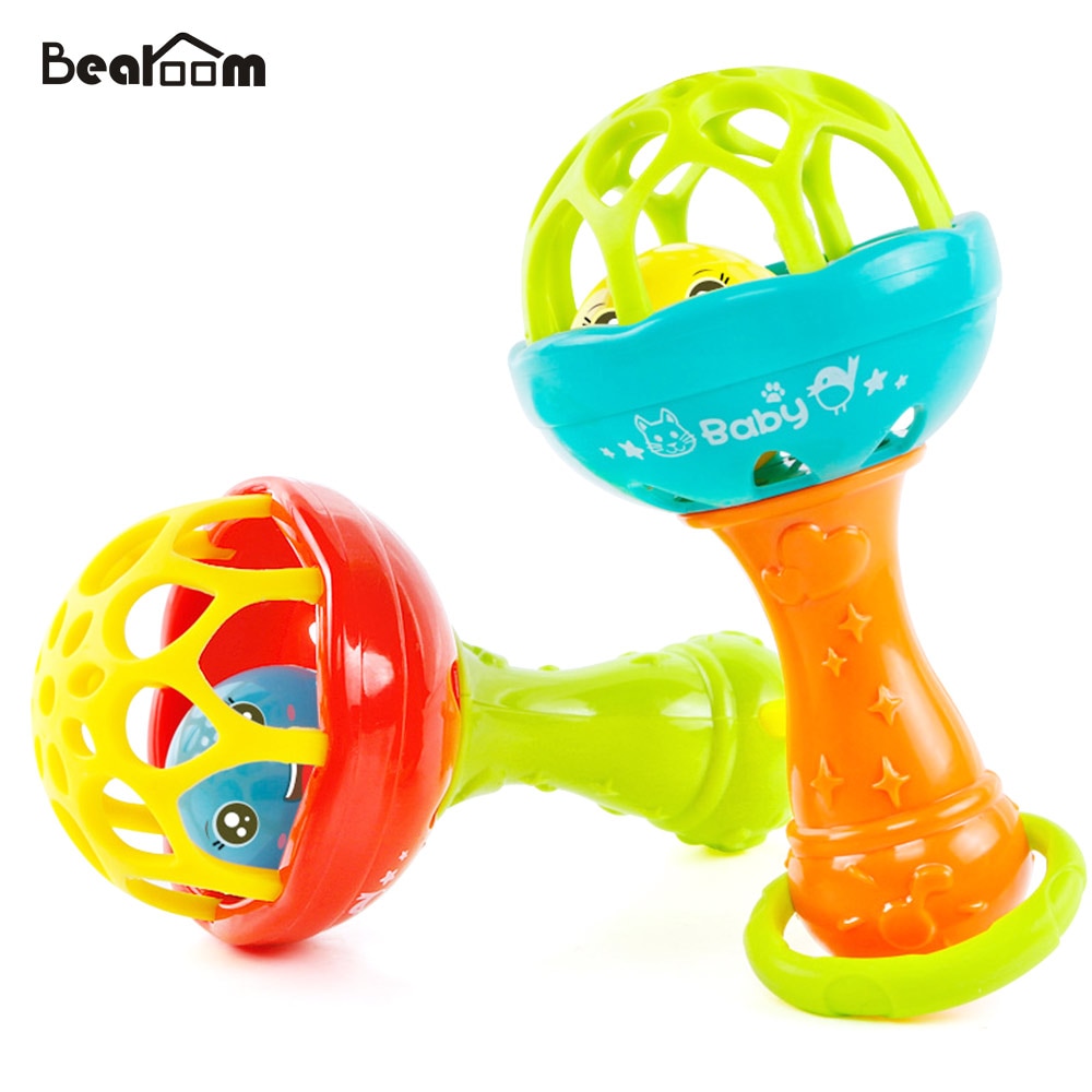 Bearoom Baby Rattles Mobiles Fuuny Baby Toys Intelligence Grasping Gums Soft Teether Plastic Hand Bell hammer Educational Gift