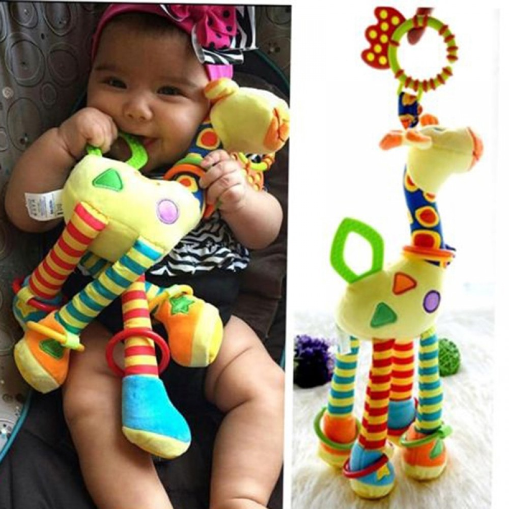 Plush Infant Toys Baby Development Giraffe Animal Handbells Rattles Handle Toys Stroller Hanging Teether Baby Toys 0-12 Months