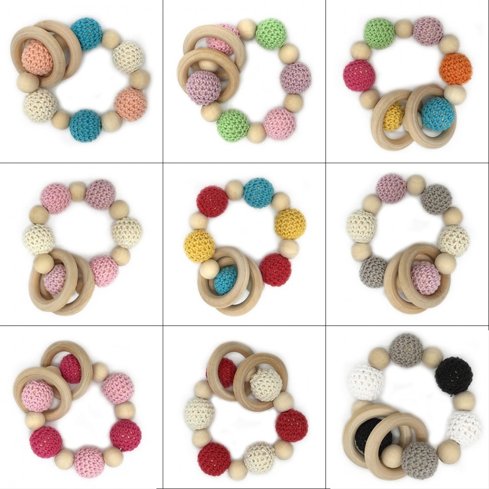 Wooden Teething Bracelets Can Chew Crochet Beads Baby Rattle Wooden Beads Baby Toys Organic Rattle Wooden Bracelets