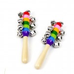 Hot Sale 1 Pcs 18cm Wooden Stick Two Style Jingle Bells Rainbow Hand Shake Sound Bell Rattles Baby Kid Children Educational Toy