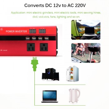 4000W/5000W Solar Car Power Inverter LED DC12/24V to AC110/220V Sine Wave Converter 4 USB Interfaces