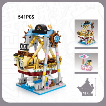 City Playground rides mini block Ferris wheel UFO Catcher pirate ship Merry-go-round Rotating aircraft stacking bricks toys