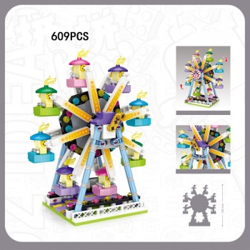 City Playground rides mini block Ferris wheel UFO Catcher pirate ship Merry-go-round Rotating aircraft stacking bricks toys