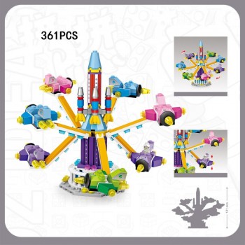 City Playground rides mini block Ferris wheel UFO Catcher pirate ship Merry-go-round Rotating aircraft stacking bricks toys