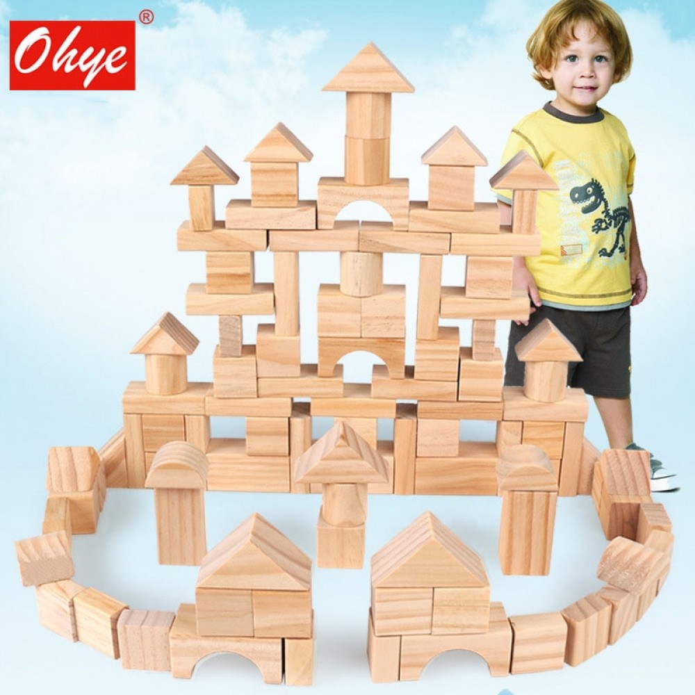 100pcs Children Wooden Building Construction Block Toys Baby Creative Wooden Log Blocks Early Learning Educational Toy