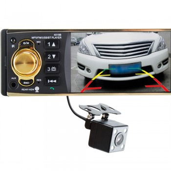 HIPPCRON Car Radio 4.1 inch 1 Din Audio Stereo USB AUX FM Radio Station Bluetooth with Rearview Camera and Remote Control