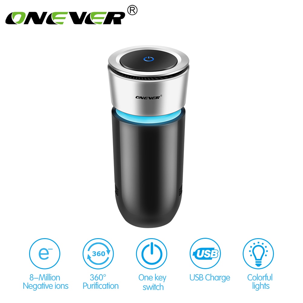 Onever Cup Shape Car Air Purifier Negative Ions Air Cleaner Ionizer Air Freshener with Car Charger Remove PM2.5 Formaldehyde