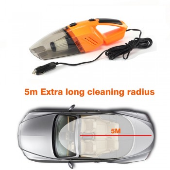 Hippcron Car Vacuum Cleaner 12V 120W 5M Handheld Mini Vacuum Cleaner Wet And Dry Dual-Use with LED Light Black Orange Blue