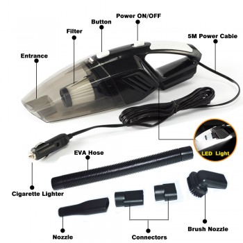 Hippcron Car Vacuum Cleaner Mini With LED Light Wet And Dry Dual-Use High Power Cleaner 12V 120W