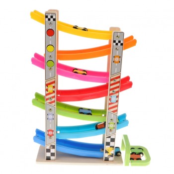 Wooden 7-Layer Ramp Race Track amp; 8 Mini Inertia Car Sliding Toy Vehicelamp;Train Baby Toddler Motor Skill Developmental Kids Gift