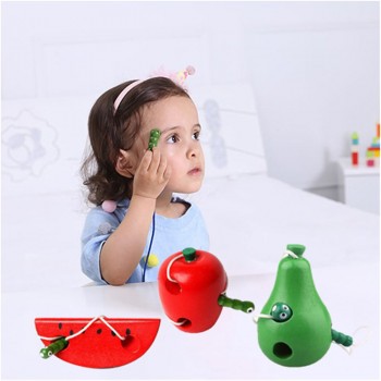 Citygirl Kid Early Educational Lacing Threading Fruits Caterpillar Eats Fruit Wooden Toys