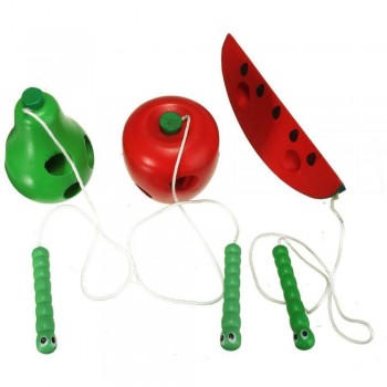 Kid Early Educational Lacing Threading Fruits Caterpillar Eats Fruit Wooden Toys