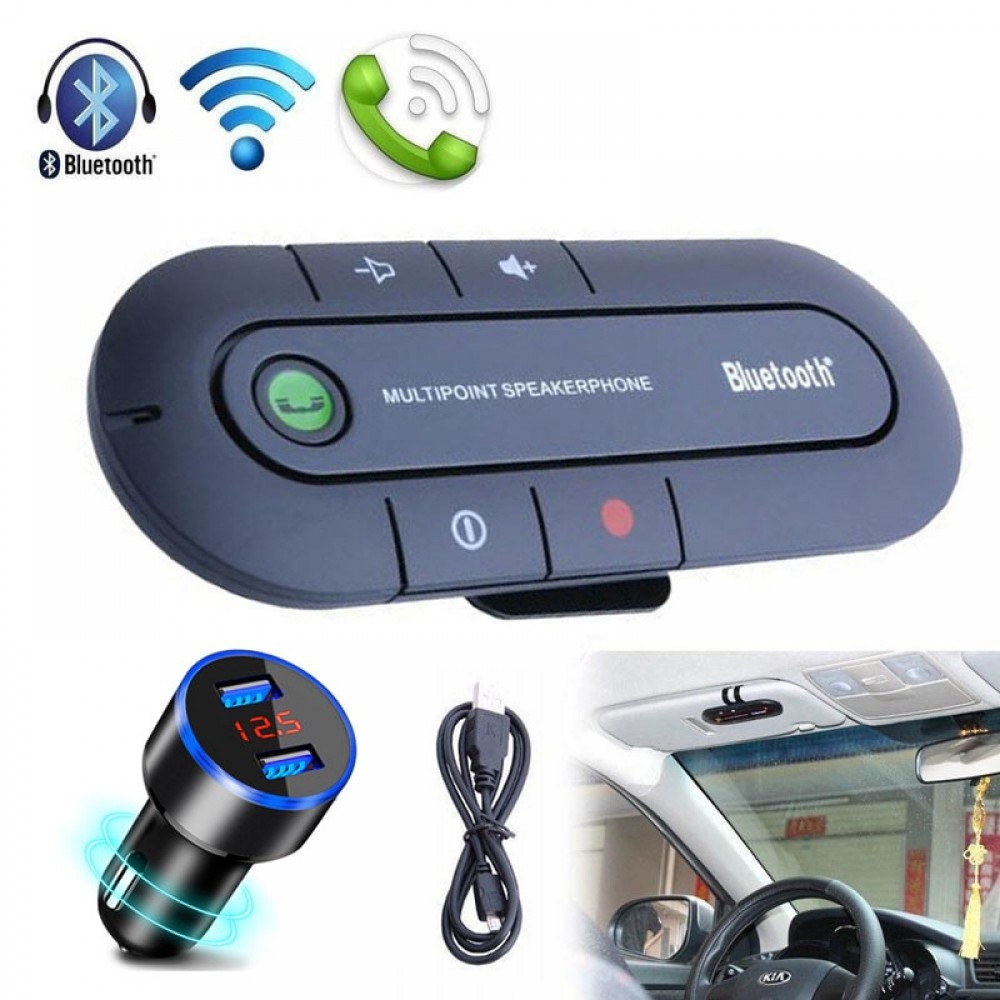 Bluetooth Handsfree Car Kit Wireless Bluetooth Speaker Phone Bluetooth Receiver with Dual USB Adapter Splitter Car Charger