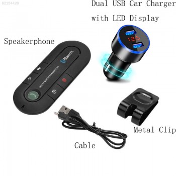 Bluetooth Handsfree Car Kit Wireless Bluetooth Speaker Phone Bluetooth Receiver with Dual USB Adapter Splitter Car Charger