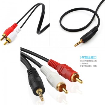 I Key Buy One Divides Into Two Audio Cable 3.5mm Double Lotus Speaker Line TV Mobile Phone Amplifier Computer Kit Copper Black