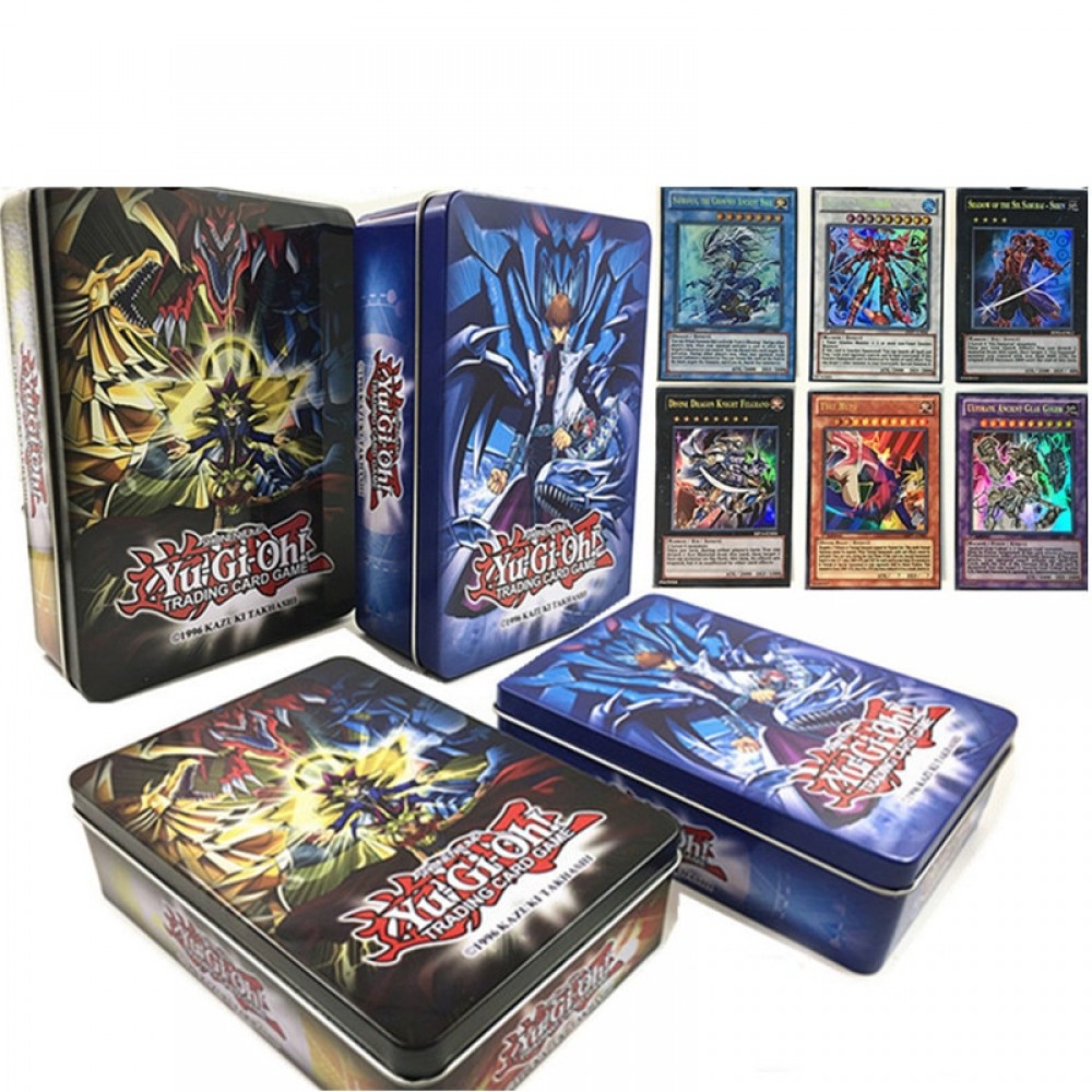 60pcs Different Yugioh Paper Cards in Iron Box Anime Yu gi oh Anime Game Collection Cards Kids Boys Toys Gift