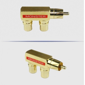 1PC High Quality Pure Copper Gold Plated Lotus Three Links Monster Audio RCA One Male And Two Female Transfer Plugs I Key Buy