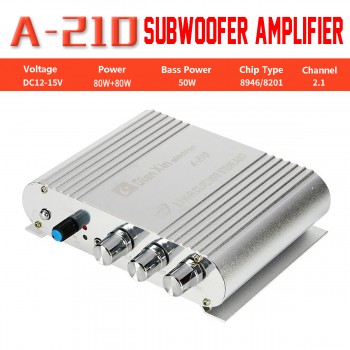 12V Car Auto DX-210 2.1 Channel Bass Power Amplifier HiFi Audio Stereo Speaker Booster 14x10.5x4cm Excellent Thermal Stability