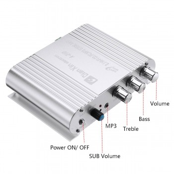 12V Car Auto DX-210 2.1 Channel Bass Power Amplifier HiFi Audio Stereo Speaker Booster 14x10.5x4cm Excellent Thermal Stability