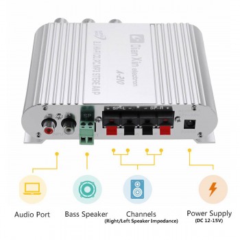 12V Car Auto DX-210 2.1 Channel Bass Power Amplifier HiFi Audio Stereo Speaker Booster 14x10.5x4cm Excellent Thermal Stability