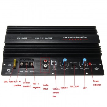 KROAK 12V 1000W Mono Car Audio Power Amplifier Powerful Bass Subwoofers Amp PA-80D