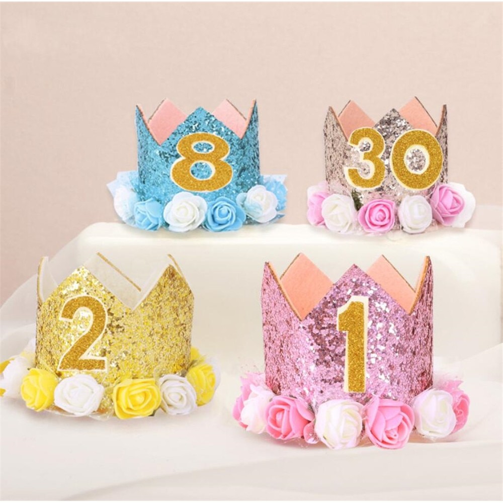 cartoon hat Baby Girl  Birthday Party Hat with Hairband Princess Queen Crown Lace Hair Band Elastic Head Wear Hat cartoon hat