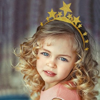 6pcs/pack Star Crown Cartoon Hat Headbands DIY Party Photo Props Golden Pink Crown Baby Kids Adults Birthday Party Decoration