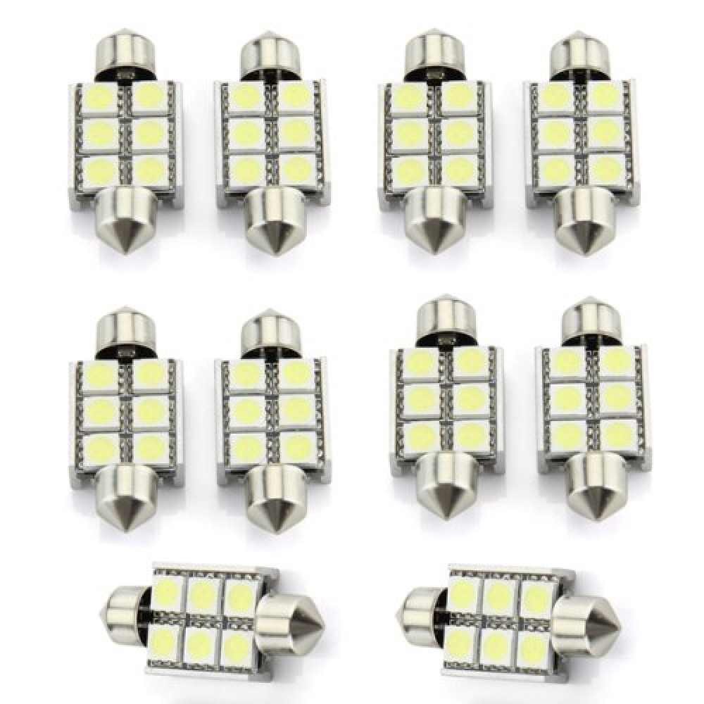 10 x 36mm 5050 SMD 6 Canbus LED Festoon Dome Bulb Lamp Car White