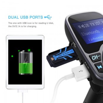 Wireless Bluetooth MP3 Radio Transmitter Adapter Car Bluetooth FM Transmitter USB Charger AUX Input With [LCD Display] [Music Pl