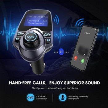 Wireless Bluetooth MP3 Radio Transmitter Adapter Car Bluetooth FM Transmitter USB Charger AUX Input With [LCD Display] [Music Pl