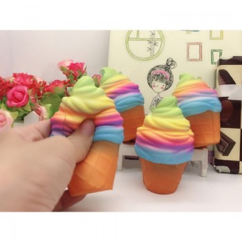 10cm Jumbo Squishy Ranbow Ice Cream Cone Jumbo PU Slow Rising Soft Squishes Lovely Toys Stress Relief Toy