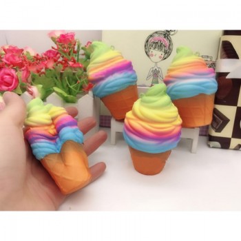 10cm Jumbo Squishy Ranbow Ice Cream Cone Jumbo PU Slow Rising Soft Squishes Lovely Toys Stress Relief Toy