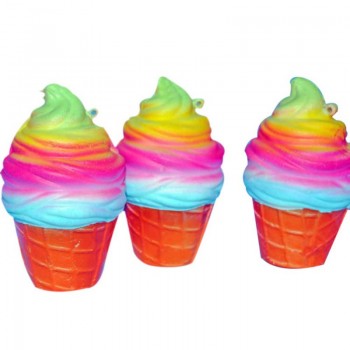 10cm Jumbo Squishy Ranbow Ice Cream Cone Jumbo PU Slow Rising Soft Squishes Lovely Toys Stress Relief Toy