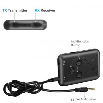 Rovtop 2 in 1 Car Wireless Bluetooth 4.2 Transmitter Receiver Adapter Kit Stereo Audio TV Music MP3 Adapter 3.5mm Audio Cable