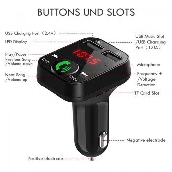 Bluetooth FM Transmitter Hands Free Car Kit Car Styling MP3 Music Player TF Flash Music 5V 2.1A USB Charger 12V-24V FM Modulator