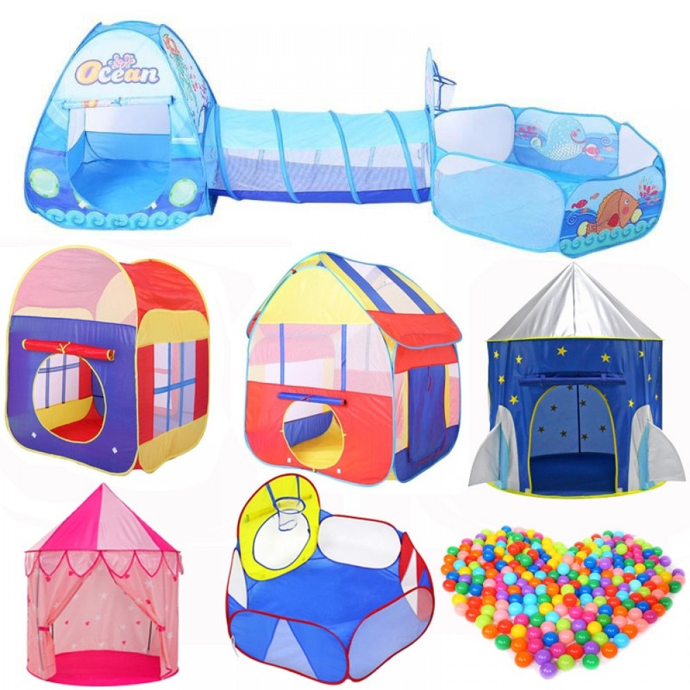 3 in 1 Set Foldable Kids Crawling Tunnel + Play Tents + Baby Ocean Ball Pool Children Game Toys Play House Set