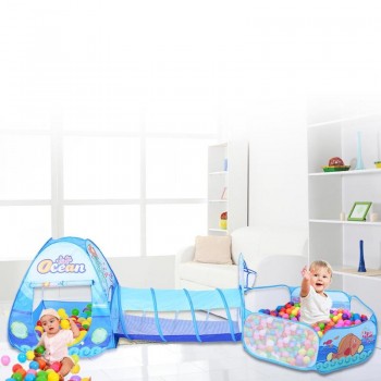 3 in 1 Set Foldable Kids Crawling Tunnel + Play Tents + Baby Ocean Ball Pool Children Game Toys Play House Set